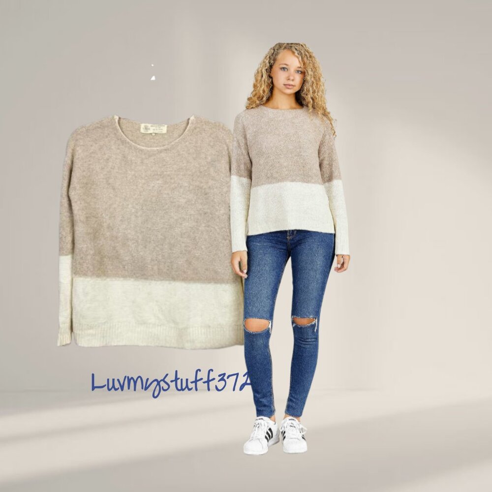 Cute Colour Block Tan and Off White Sweater - Picture 8 of 10